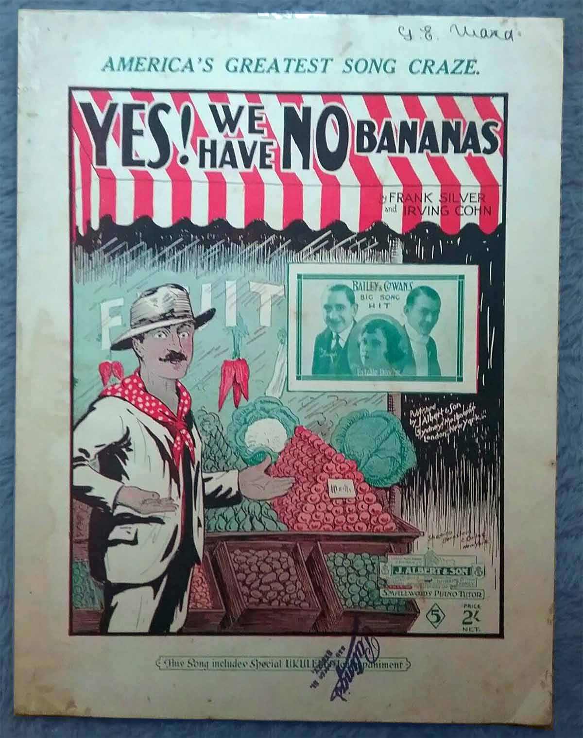 a 1920's songbook for "Yes, We Have No Bananas"