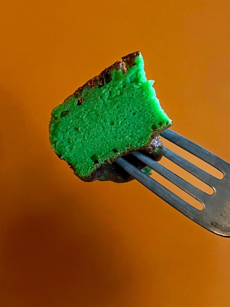 a forkful of this green dessert
