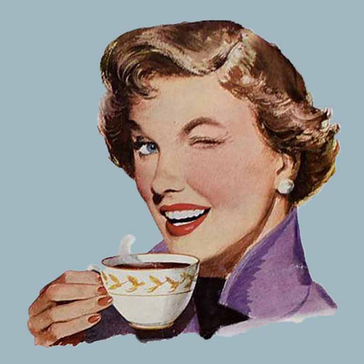 an illustration of a 1950s housewife winking.