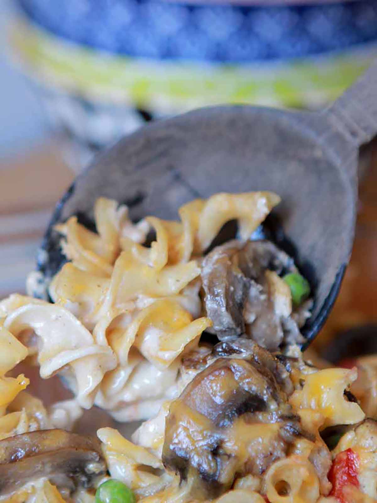 a spoon in a Keto Tuna Noodle Casserole