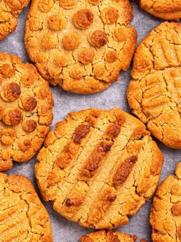 a top down view of almond flour peanut butter cookies