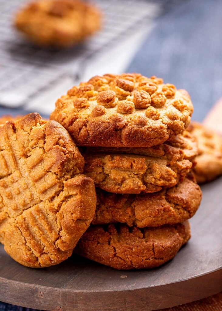 a stack of almond flour peanut butter cookies.