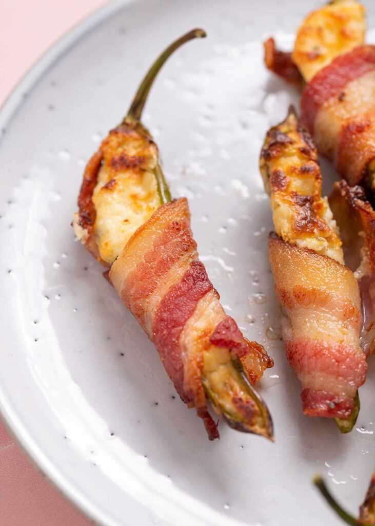 close up of a bacon-wrapped popper